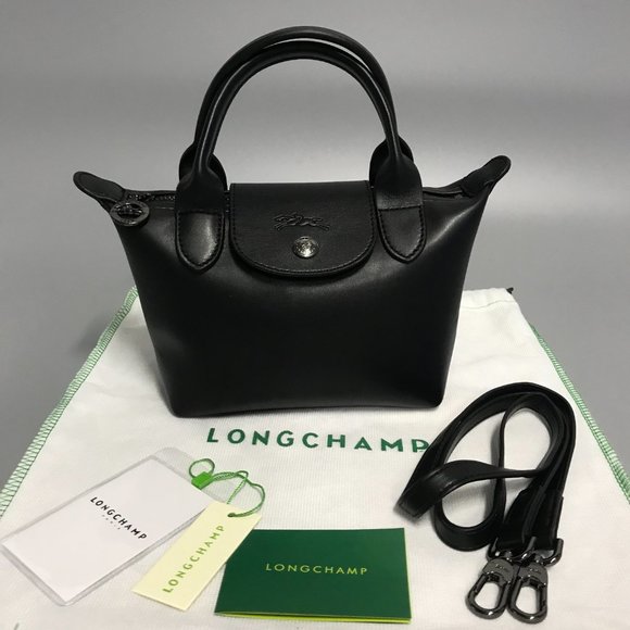 Longchamp Women's White Mini Le Pliage Leather Top Handle Bag Purse Crossbody  i - Picture 6 of 11